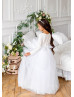 White Sequin Tulle Flower Girl Dress Modest Gown